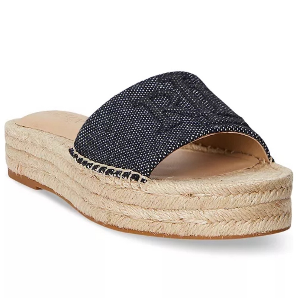 Ralph Lauren Blue Label Navy Espadrille Slides